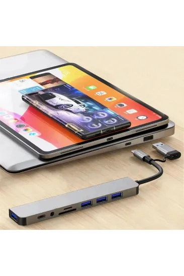 8 in 1 Usb Çevirici Notebook Macbook Type-C Uyumlu Görüntü Aktarıcı Hub (5637)