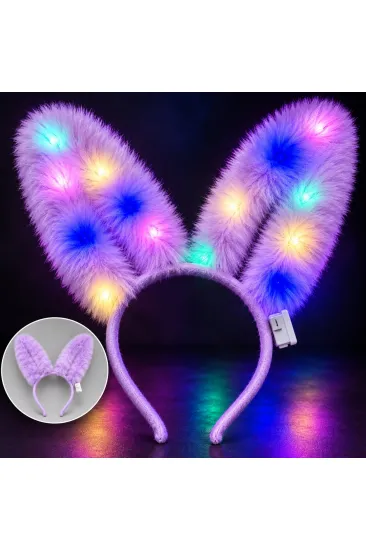 3 Modlu LED Işıklı Peluş Tavşan Kulağı Lila Renk (5637)