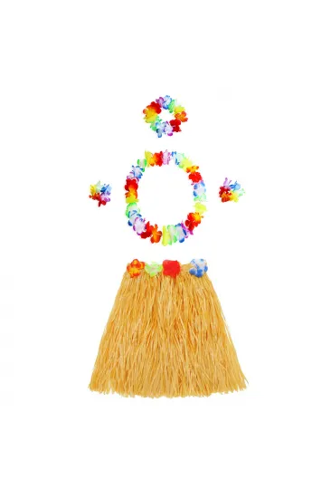 Luau Aloha Hawaii Kolye Etek Taç ve Bileklik Seti Turuncu (5637)