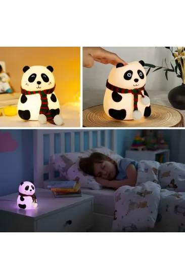 5 Farklı Renk Modlu Panda Figürlü Pofuduk LED Gece Lambası–Yumuşak Dokulu Çocuk Odası ve Dekoratif Şarjlı Ortam Işığı (5637)