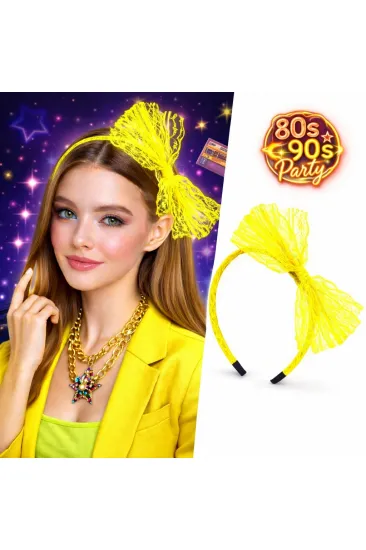 80’ler 90’lar Neon Sarı Dantel Taç Fiyonklu (5637)