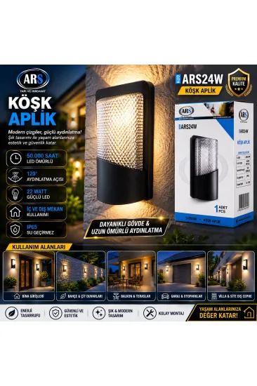 IP66 50.000 SAAT LED ÖMRÜ 22W KÖŞK LED APLİK DUVAR LAMBASI ARS-348955 (5637)