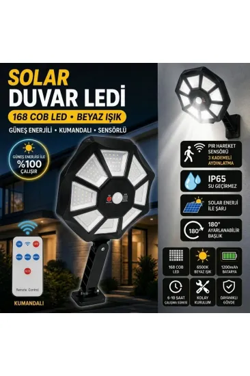 168B Solar LED Büyük Dış Mekân Lambası, Hareket Sensörlü, Kumandalı, 3 Modlu Ultra Parlak COB Işık, Su Geçirmez Kablosuz Duvar Apliği (5637) 168B Solar LED Büyük Dış Mekân Lambası, Hareket Sensörlü, Kumandalı, 3 Modlu Ultra Parlak COB Işık, Su Geçirmez Kablosuz Duvar Apliği (5637)