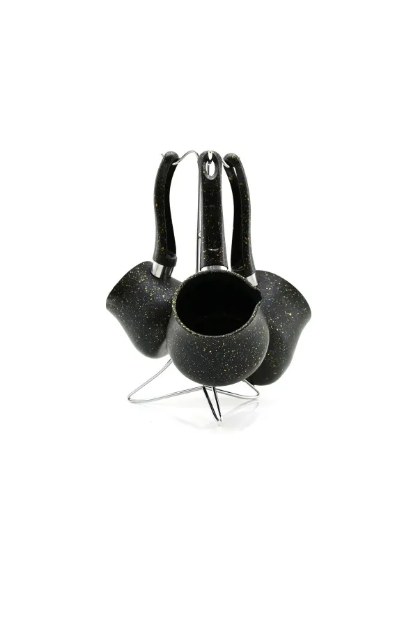 4PCS 230-280-380ML GRANİT - ÇELİK CEZVE RENKLİ METAL STANDLI (5637)