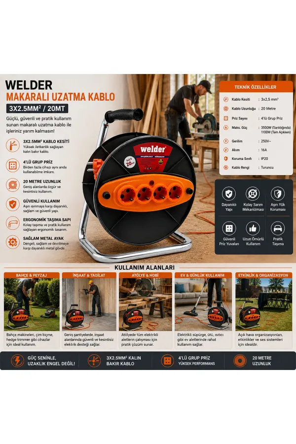 CT WELDER 3X2.5MM 20MT MAKARALI UZATMA KABLO (5637) CT WELDER 3X2.5MM 20MT MAKARALI UZATMA KABLO (5637)