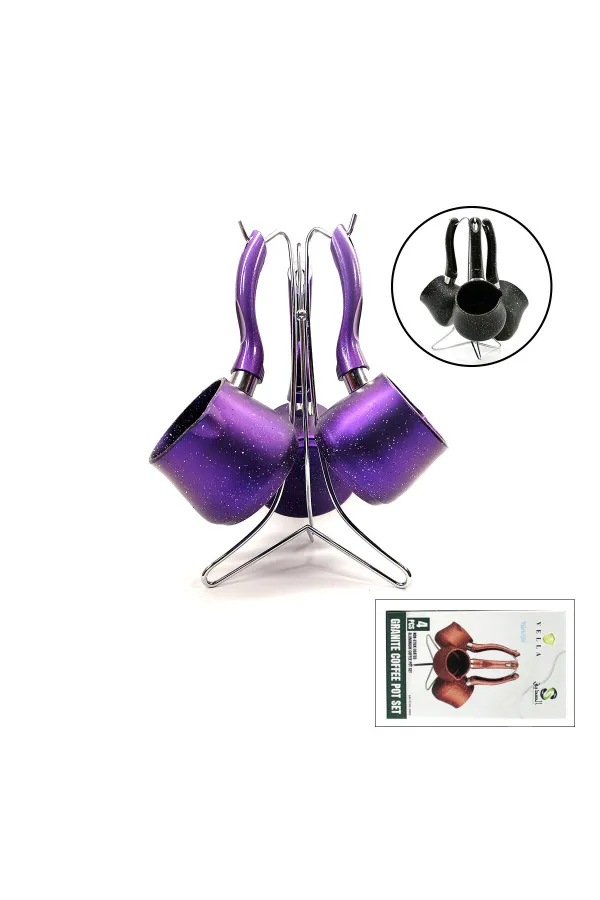 4PCS 230-280-380ML GRANİT - ÇELİK CEZVE RENKLİ METAL STANDLI (5637)