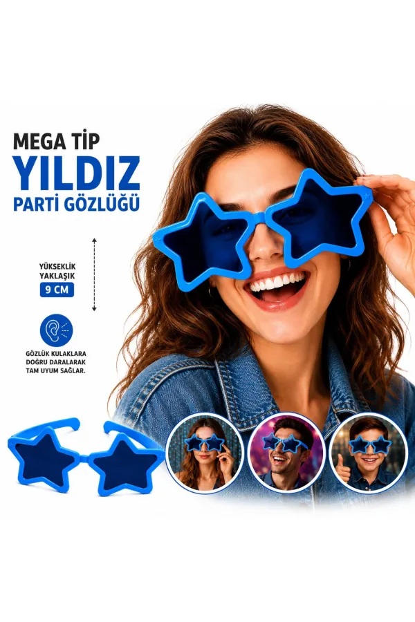 Mega Tip Yıldız Parti Gözlüğü Mavi Renk (5637) Mega Tip Yıldız Parti Gözlüğü Mavi Renk (5637)