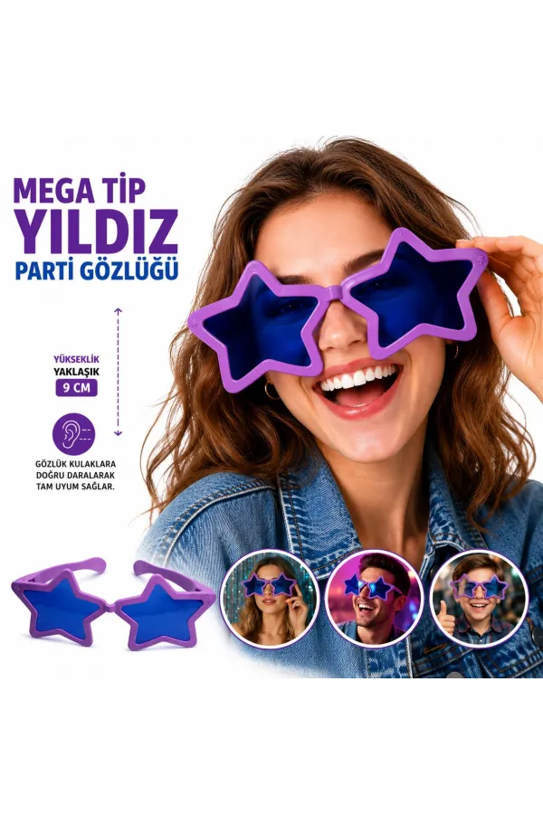 Mega Tip Yıldız Parti Gözlüğü Mor Renk (5637) Mega Tip Yıldız Parti Gözlüğü Mor Renk (5637)