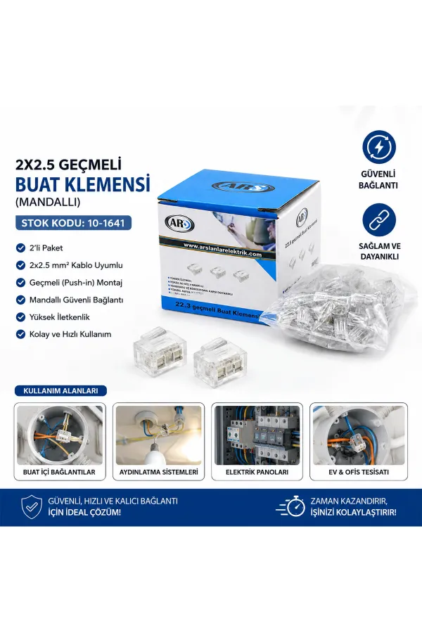 100 ADET 2Lİ 2X2.5 KABLO GEÇMELİ MANDALLI BUAT KLEMENSİ (5637) 100 ADET 2Lİ 2X2.5 KABLO GEÇMELİ MANDALLI BUAT KLEMENSİ (5637)