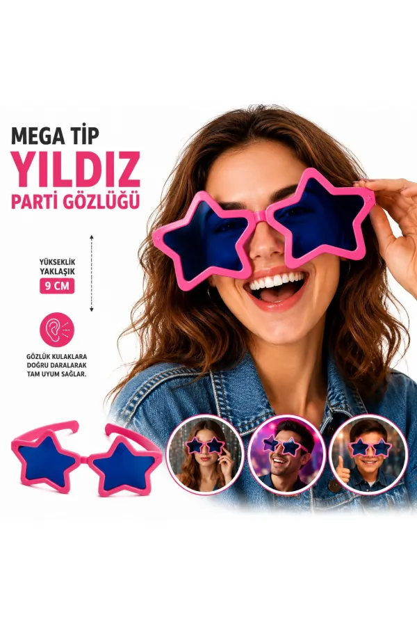 Mega Tip Yıldız Parti Gözlüğü Pembe Renk (5637) Mega Tip Yıldız Parti Gözlüğü Pembe Renk (5637)