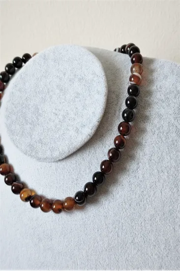 Sertifikalı 8 Mm Kahve Akik Doğaltaş Kolye Sertifikalı 8 Mm Kahve Akik Doğaltaş Kolye