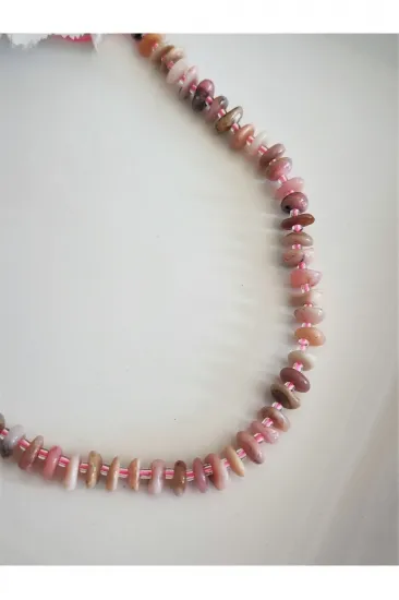 SERTİFİKALI AMORF YASSI PEMBE OPAL DOĞAL TAŞ KOLYE