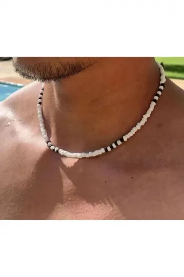 Büyük Cam Boncuk Siyah Beyaz Erkek Kolye Büyük Cam Boncuk Siyah Beyaz Erkek Kolye