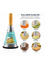 Huni Model Rende - 3 Bölümlü - Paslanmaz Çelik - Ahşap Bambu Saplı - Silikon Taban