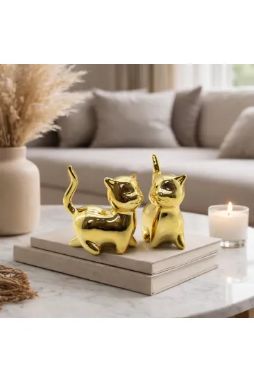Kedi Tasarımlı Biblo - Büyük Boy - Seramik - Parlak Altın Kedi Tasarımlı Biblo - Büyük Boy - Seramik - Parlak Altın