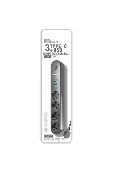 Termal Akım Korumalı 4 Prizli USB Girişli Uzatma Kablosu Termal Akım Korumalı 4 Prizli USB Girişli Uzatma Kablosu
