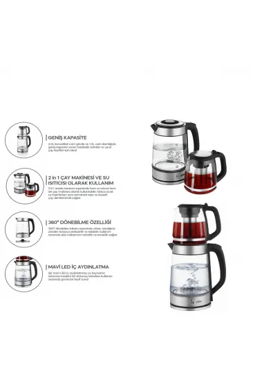 Sinbo 2'si 1 Arada Çaycı - Kettle - 2.0L + 1.2L Kapasite - Cam Gövde