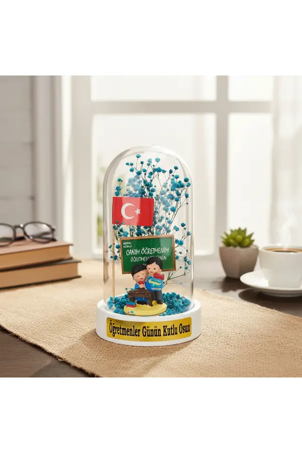 Türk Bayraklı Ters Fanus - Öğretmenler Günü Hediyesi Türk Bayraklı Ters Fanus - Öğretmenler Günü Hediyesi