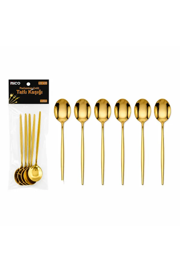 6 Parça Tatlı Kaşığı Seti - Gold Renk - Paslanmaz Çelik 6 Parça Tatlı Kaşığı Seti - Gold Renk - Paslanmaz Çelik