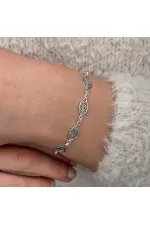 Gümüş Telkari Yaprak Desenli Kadın Bileklik