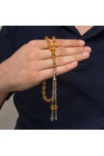 Metal Püsküllü Bal Rengi Sıkma Kehribar Tesbih Metal Püsküllü Bal Rengi Sıkma Kehribar Tesbih
