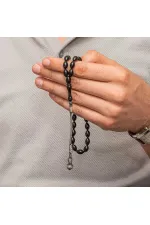 Gümüş Kazaz Püsküllü Siyah Sıkma Kehribar Tesbih