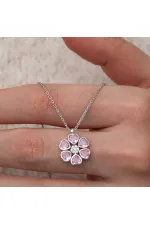 Gümüş Pembe Kalpli Çiçek Kadın Kolye Gümüş Pembe Kalpli Çiçek Kadın Kolye