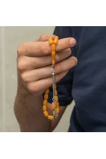 Gümüş Püsküllü Sarı Kapsül Kesim Sıkma Kehribar Tesbih Gümüş Püsküllü Sarı Kapsül Kesim Sıkma Kehribar Tesbih