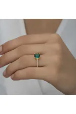Gümüş Gold Yeşil Baget Taşlı Kadın Yüzük Gümüş Gold Yeşil Baget Taşlı Kadın Yüzük