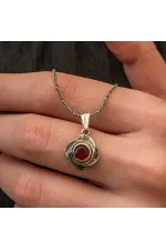 Gümüş Kırmızı Taşlı Gül Model Kadın Kolye