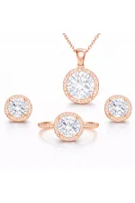 Gümüş Rose Yuvarlak Montür Tek Taş Set