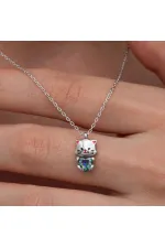 Gümüş Mistik Topaz Taşlı Sevimli Kedi Kolye Gümüş Mistik Topaz Taşlı Sevimli Kedi Kolye