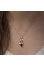 ​Gümüş Rose Kırmızı Gül Kolye