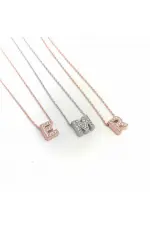 Gümüş Rose 3 Boyutlu Nazarlı Harf Bayan Kolye