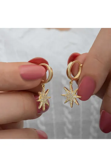 Gümüş Gold Sallantılı Kutup Yıldızı Kadın Küpe Gümüş Gold Sallantılı Kutup Yıldızı Kadın Küpe