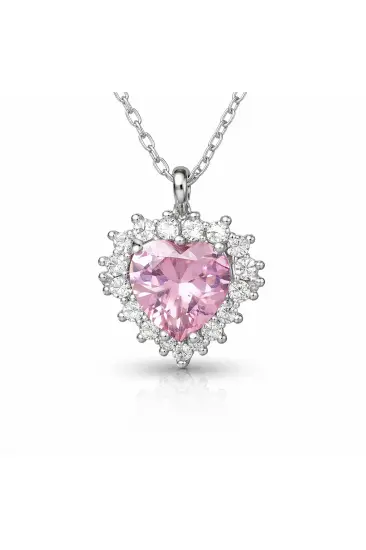 Gümüş Pembe Taşlı Kalp Kadın Kolye Gümüş Pembe Taşlı Kalp Kadın Kolye