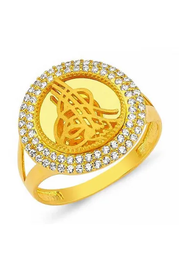 Gümüş Gold Yuvarlak Tuğralı Kadın Yüzük Gümüş Gold Yuvarlak Tuğralı Kadın Yüzük