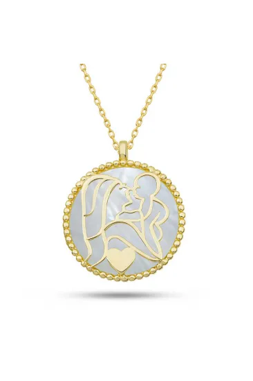 Gümüş Gold Sedef Taşlı Anne Çocuk Sevgisi Kolye
