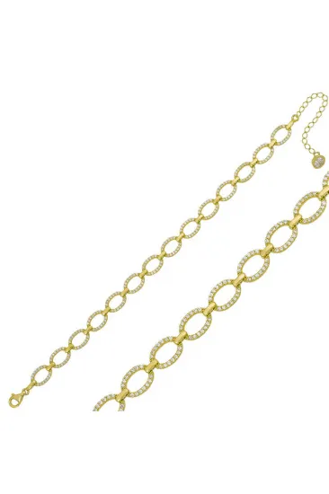Gümüş Gold Oval Taşlı Bayan Bileklik