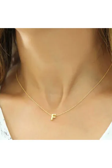 Gümüş Gold 3 Boyutlu F Harf Bayan Kolye
