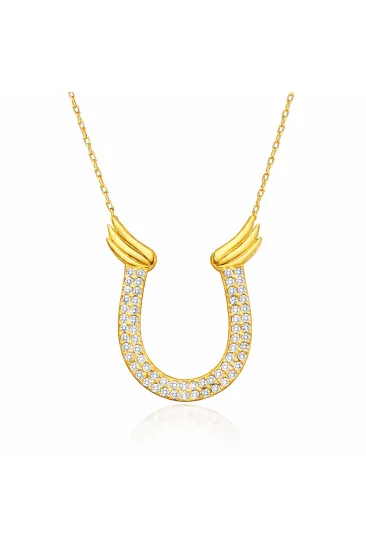 Gümüş Gold Zirkon Taşlı Nal Kadın Kolye Gümüş Gold Zirkon Taşlı Nal Kadın Kolye