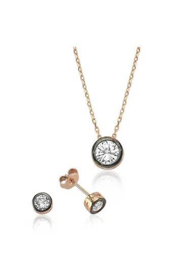 Gümüş Yuvarlak Tek Taş Bayan Set Gümüş Yuvarlak Tek Taş Bayan Set
