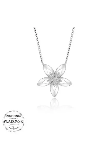 Swarovski Taşlı Gümüş Çiçek Bayan Kolye