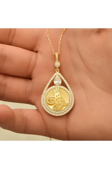 Gümüş Gold Kaplama Damla Tuğralı Kadın Kolye Gümüş Gold Kaplama Damla Tuğralı Kadın Kolye