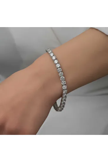 Gümüş 3 mm Beyaz Taşlı Su Yolu Kadın Bileklik Gümüş 3 mm Beyaz Taşlı Su Yolu Kadın Bileklik