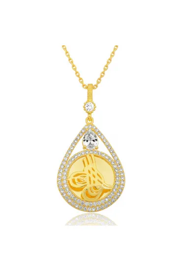 Gümüş Gold Kaplama Damla Tuğralı Kadın Kolye Gümüş Gold Kaplama Damla Tuğralı Kadın Kolye