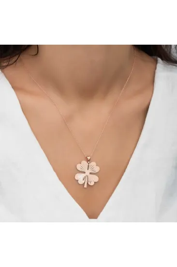 Gümüş Rose Dört Yaprak Rose Yonca Bayan Kolye Gümüş Rose Dört Yaprak Rose Yonca Bayan Kolye