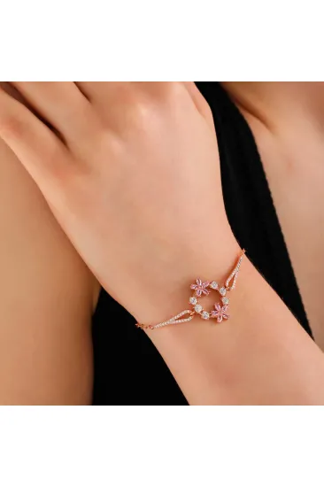 Gümüş Rose Pembe Çiçek Kadın Bileklik Gümüş Rose Pembe Çiçek Kadın Bileklik