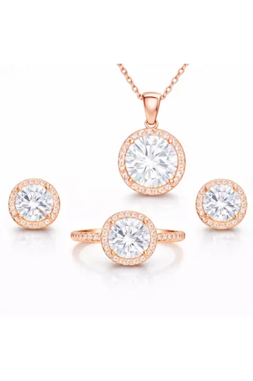 Gümüş Rose Yuvarlak Montür Tek Taş Set Gümüş Rose Yuvarlak Montür Tek Taş Set