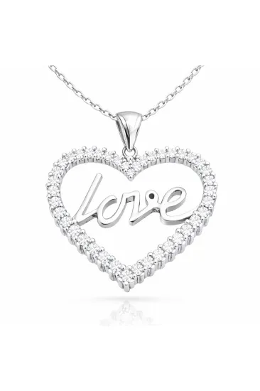 Gümüş Taşlı Love Bayan Kolye Gümüş Taşlı Love Bayan Kolye